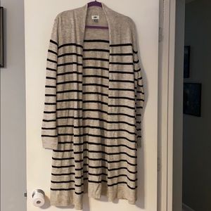 Old Navy Cream & Black Striped Long Sweater